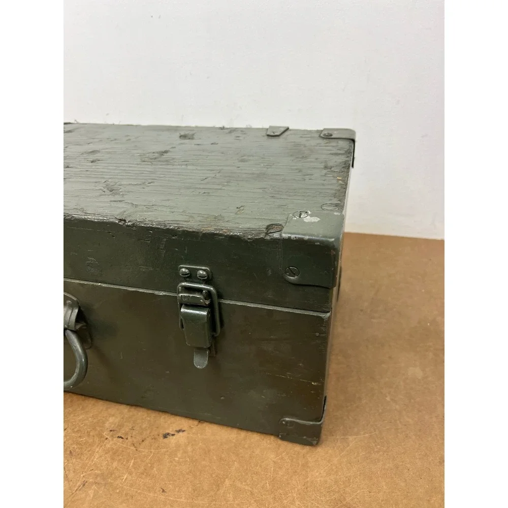Vintage Military Wooden Chest Case OD Green Trunk Locking Tool Box Storage US